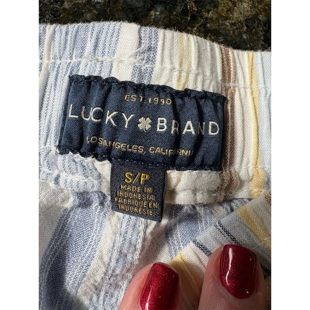 Lucky Brand Sleep Shorts Womens Size S Cream Tan Blue Striped Drawstring - Picture 8 of 10